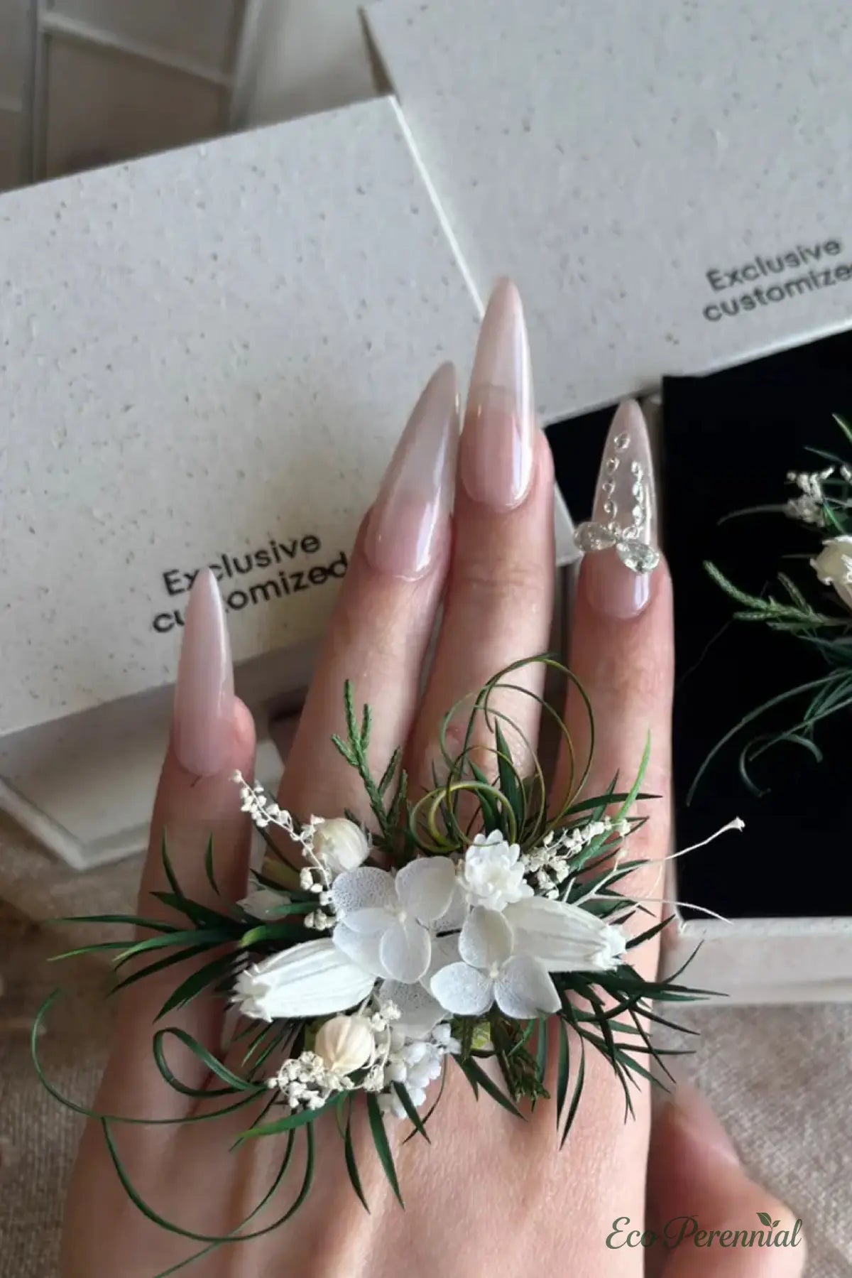 White Garden Preserved Flower Ring – Handcrafted Bridal Floral Jewelry | Realistic Faux Silk Flowers for Home Decor - Eco Perennial