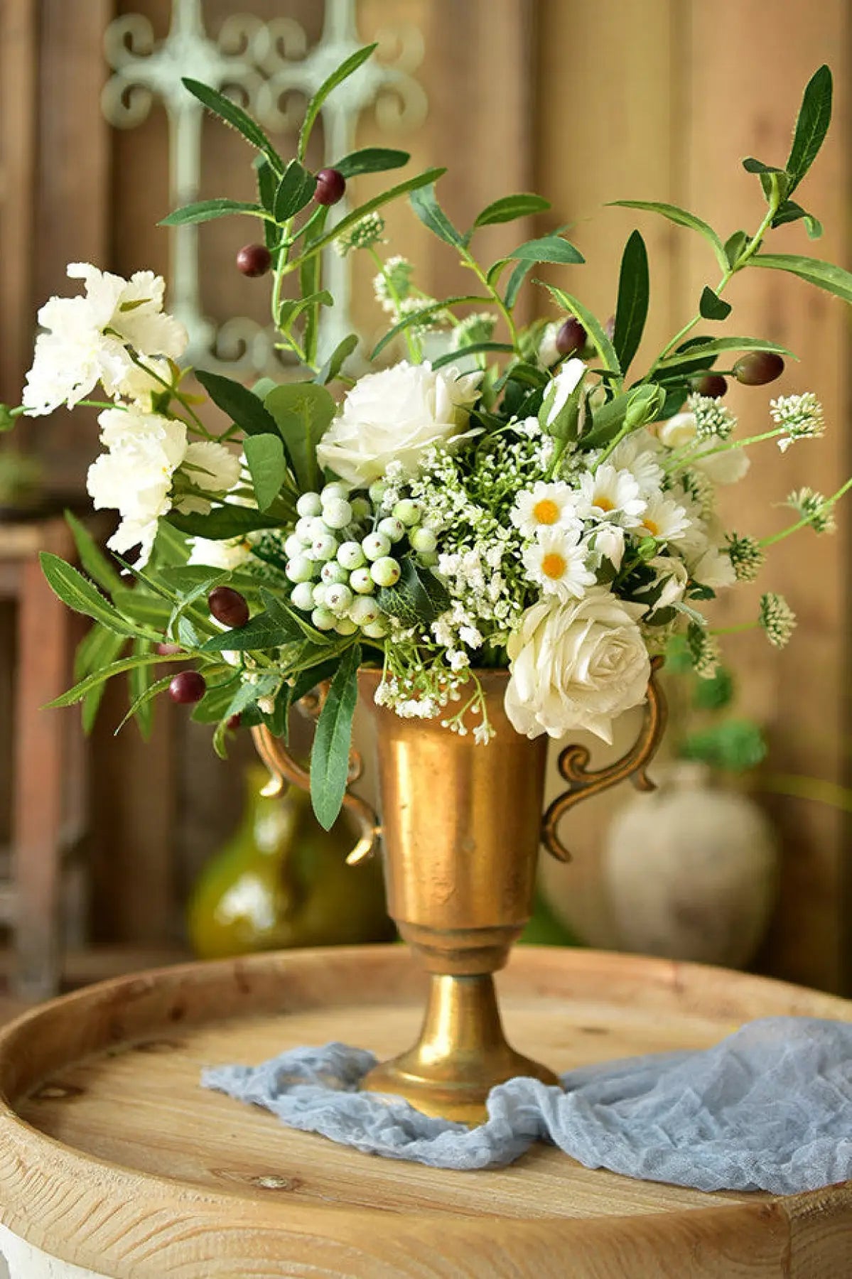 "Wild English Meadow" | Handcrafted Silk Bouquet Floral Bouquet Only Standard Size - Elegant & Versatile | Realistic Faux Silk Flowers for Home Decor - Eco Perennial
