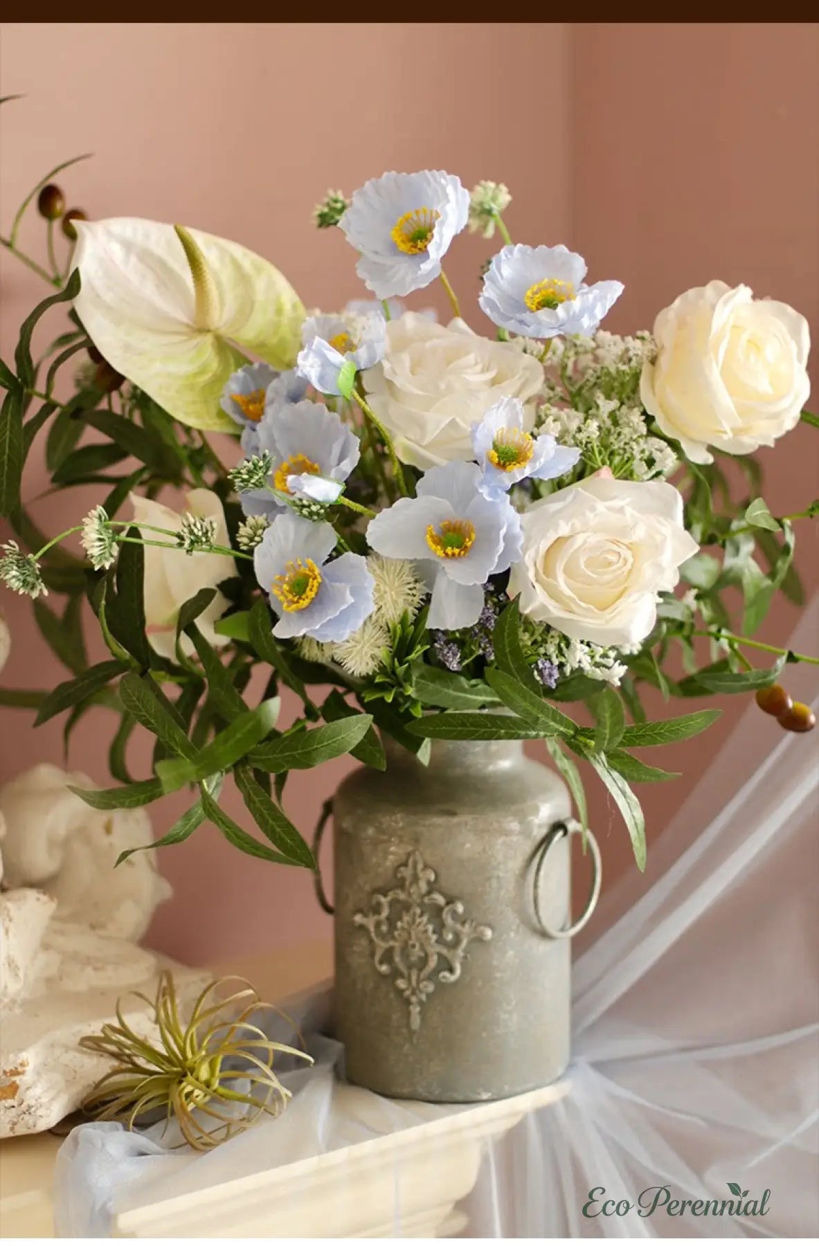 "Wildwood Rose" | Artisan Mixed Wildflower Bouquet | Realistic Faux Silk Flowers for Home Decor - Eco Perennial