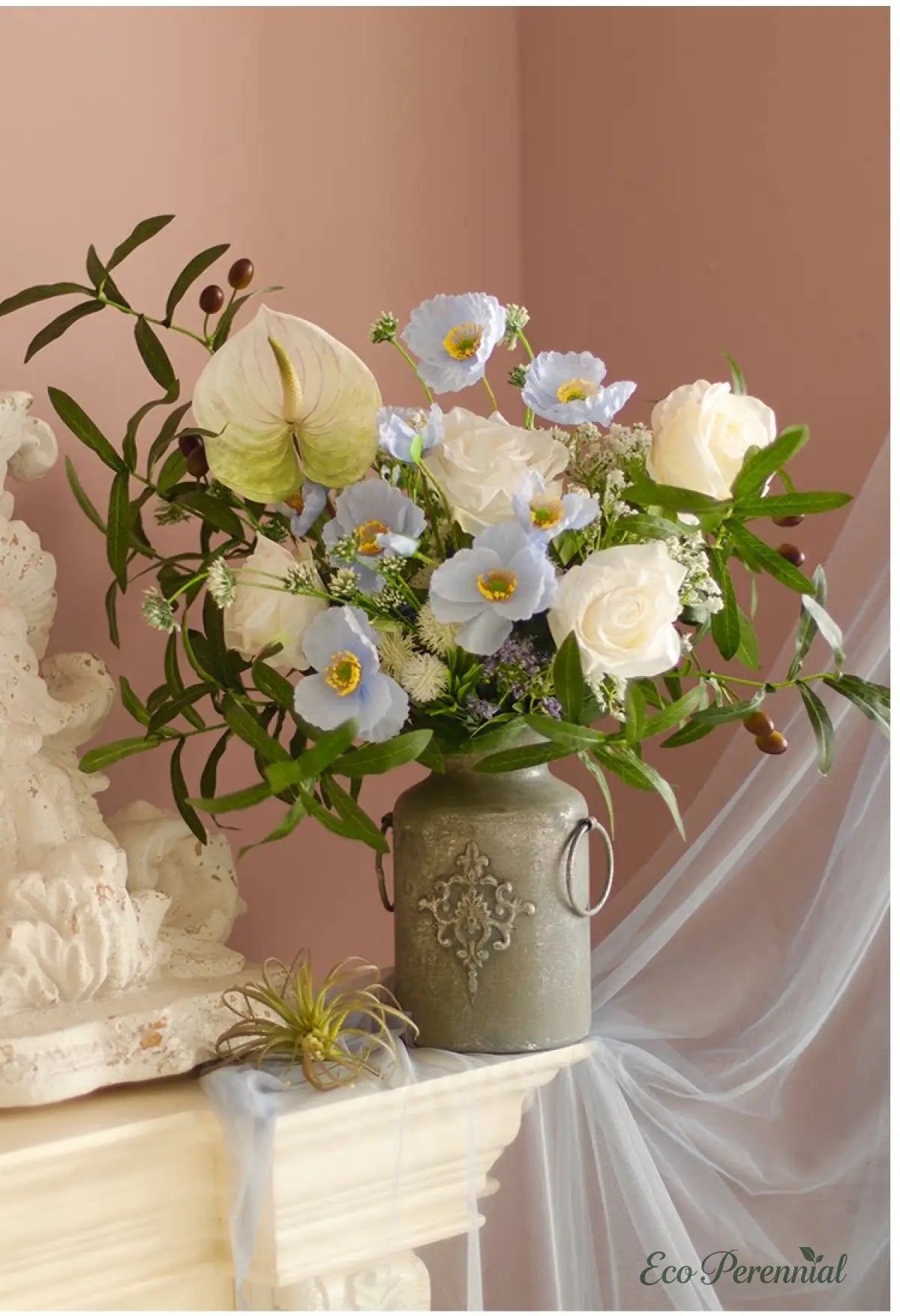 "Wildwood Rose" | Artisan Mixed Wildflower Bouquet | Realistic Faux Silk Flowers for Home Decor - Eco Perennial