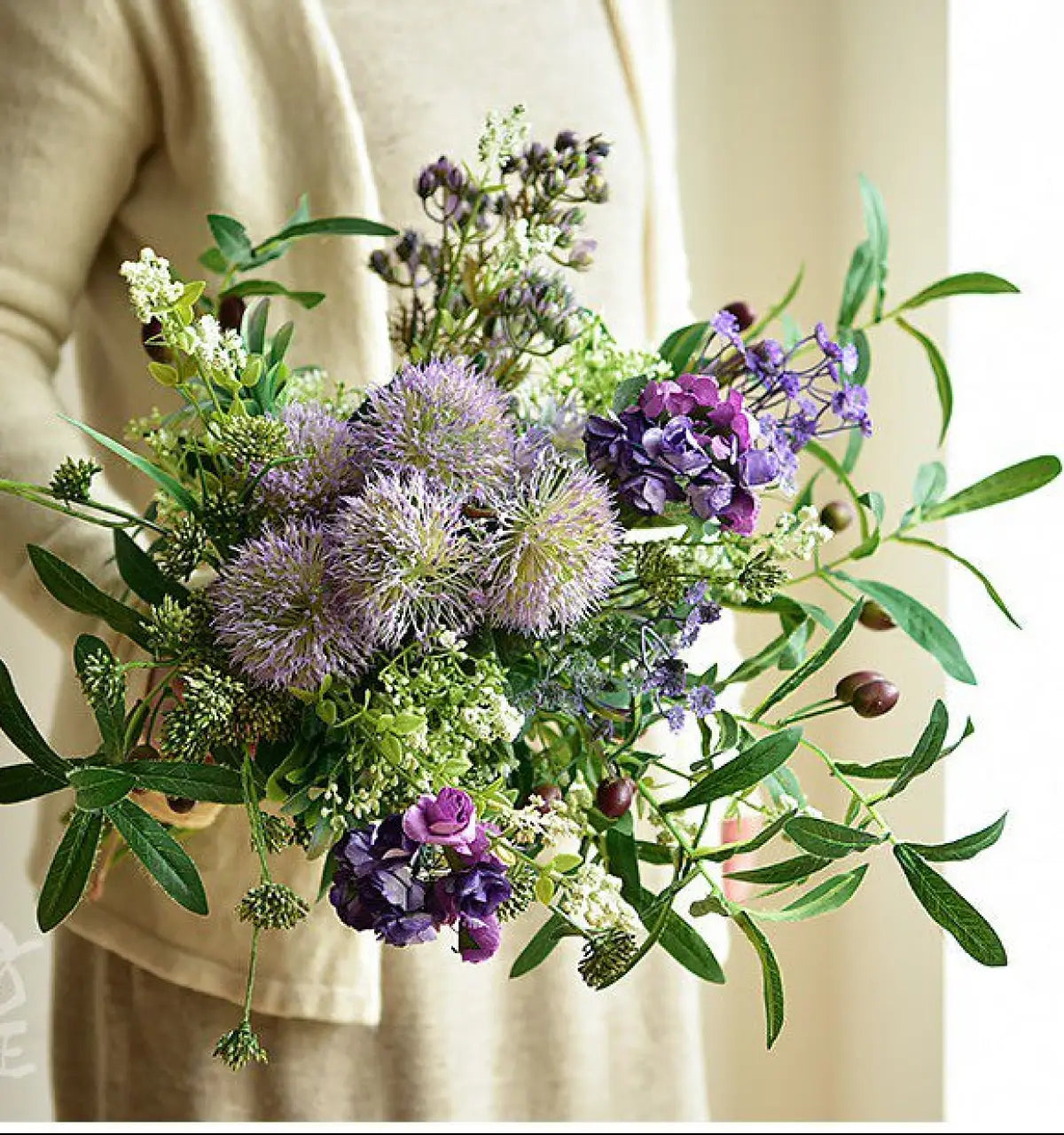 "Wildwood Whisper" | Mixed Silk & PU Wildflower Bouquet Floral Bouquet Only Grand Size - Bold & Dramatic | Realistic Faux Silk Flowers for Home Decor - Eco Perennial